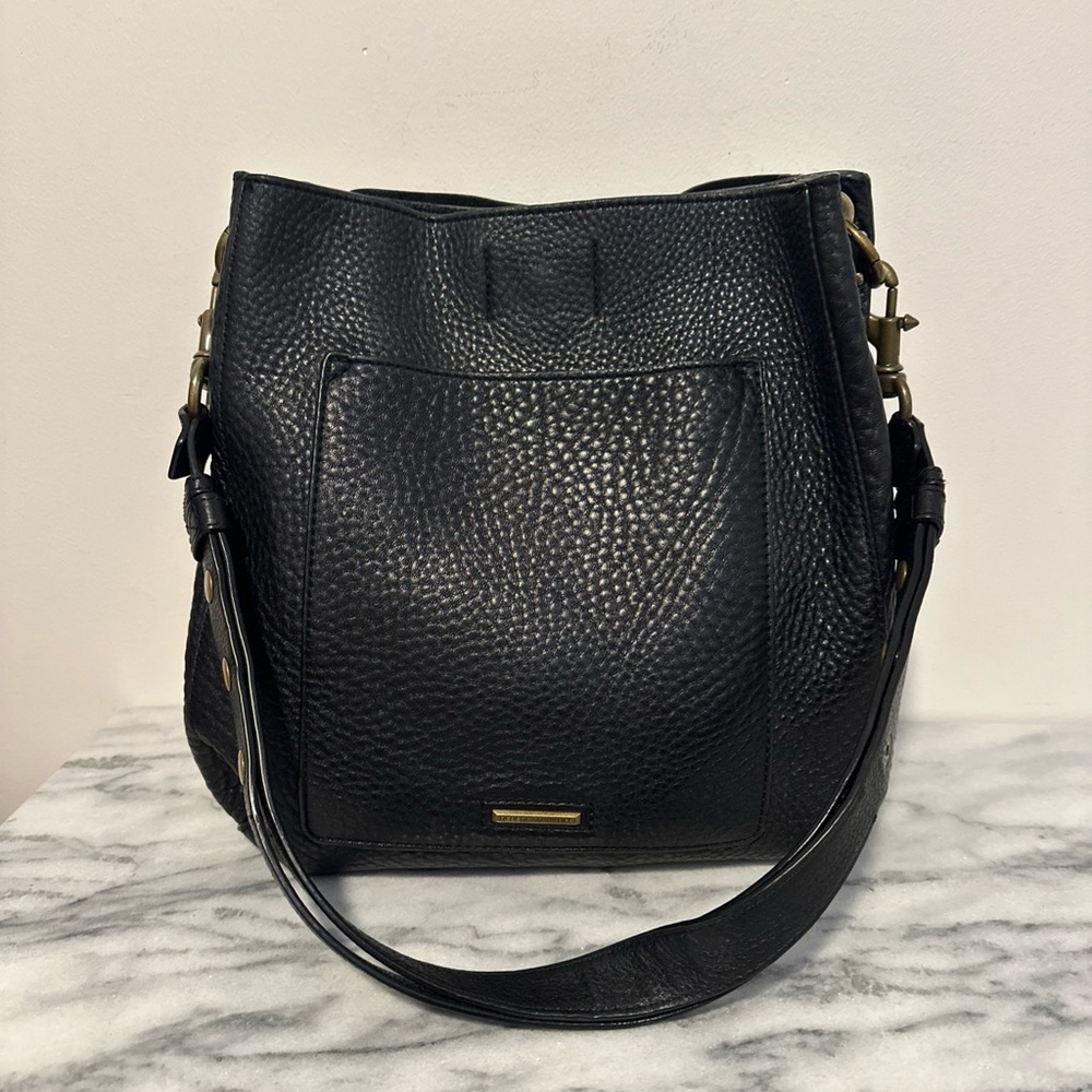 Elegant Rebecca Minkoff Black pebble Leather Darren hobo Tote Bag